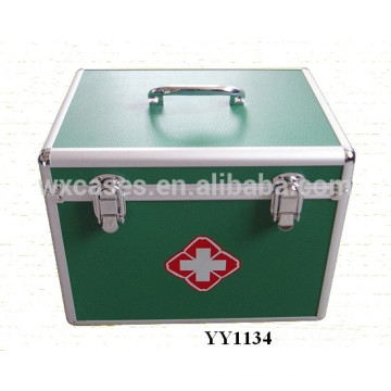 high quality green aluminum first aid kit box with tray inside manufacturer